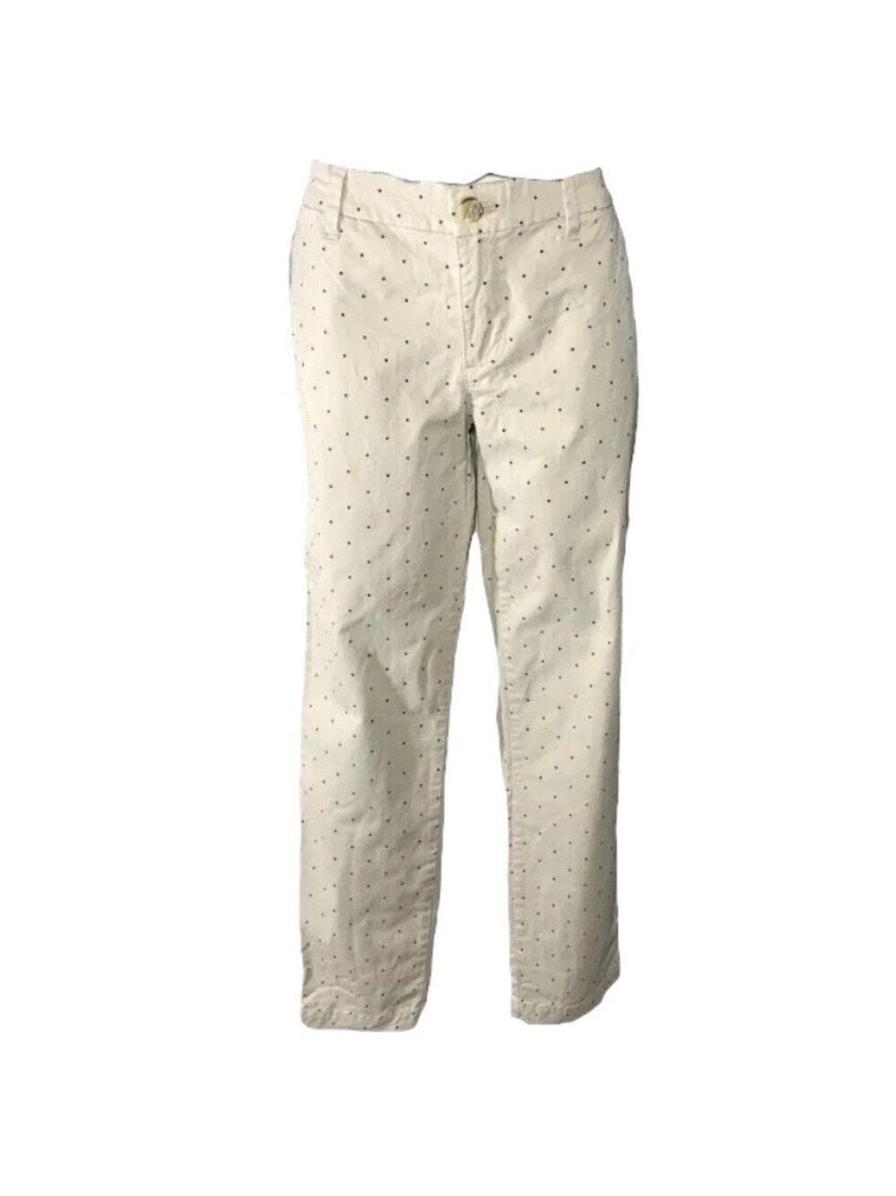 Tommy Hilfiger Ankle Pant Sz 6 Beige/Tan Blue dot Stretch Denim Style Preppy